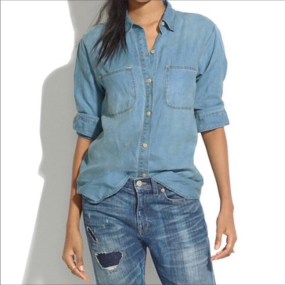 Madewell Ex Boyfriend Denim Look Linen Top Medium